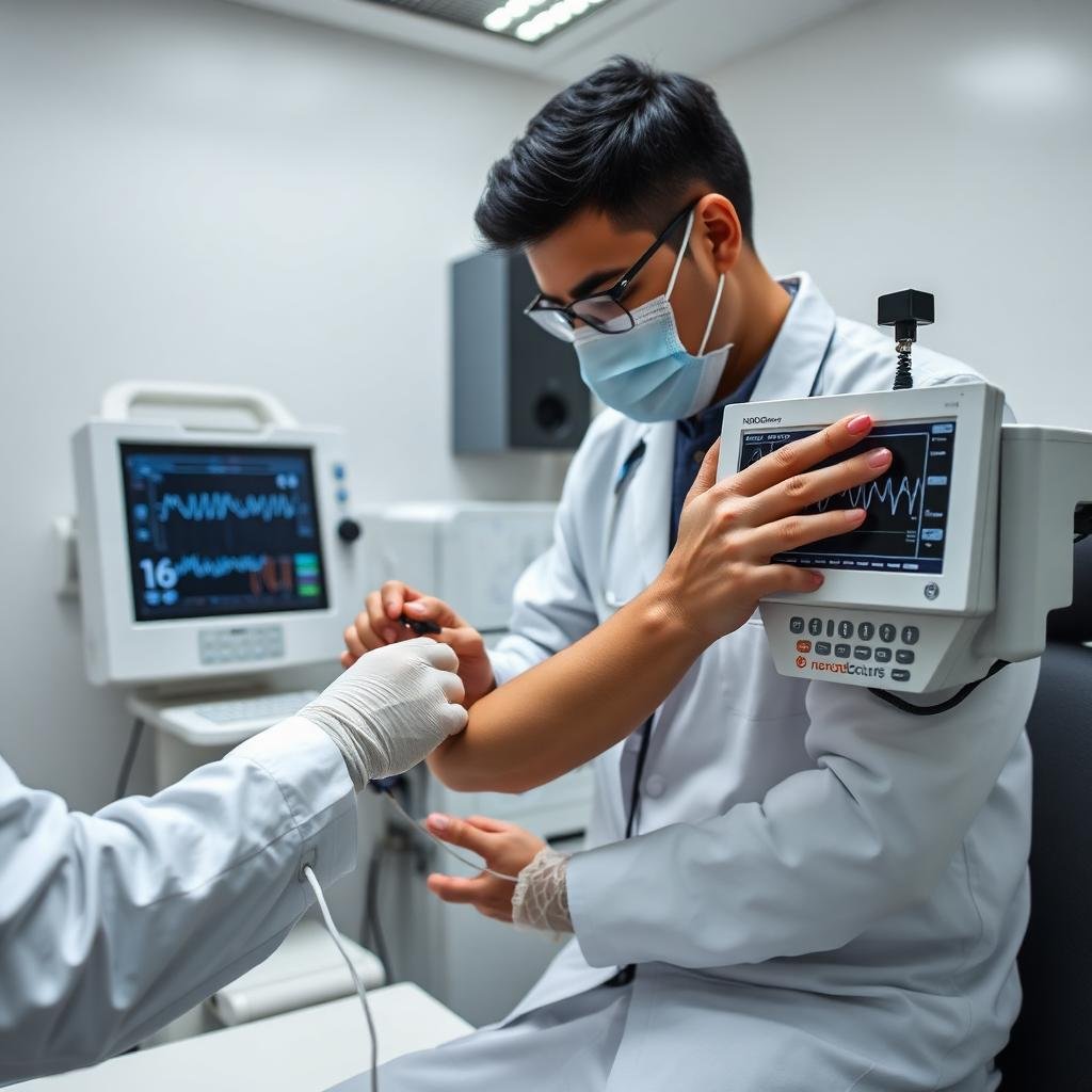 Nerve conduction velocity (NCV) study in progress